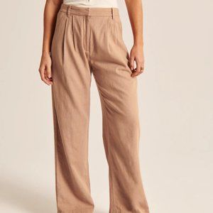 Abercrombie Linen-Blend Tailored Wide Leg Pant - White